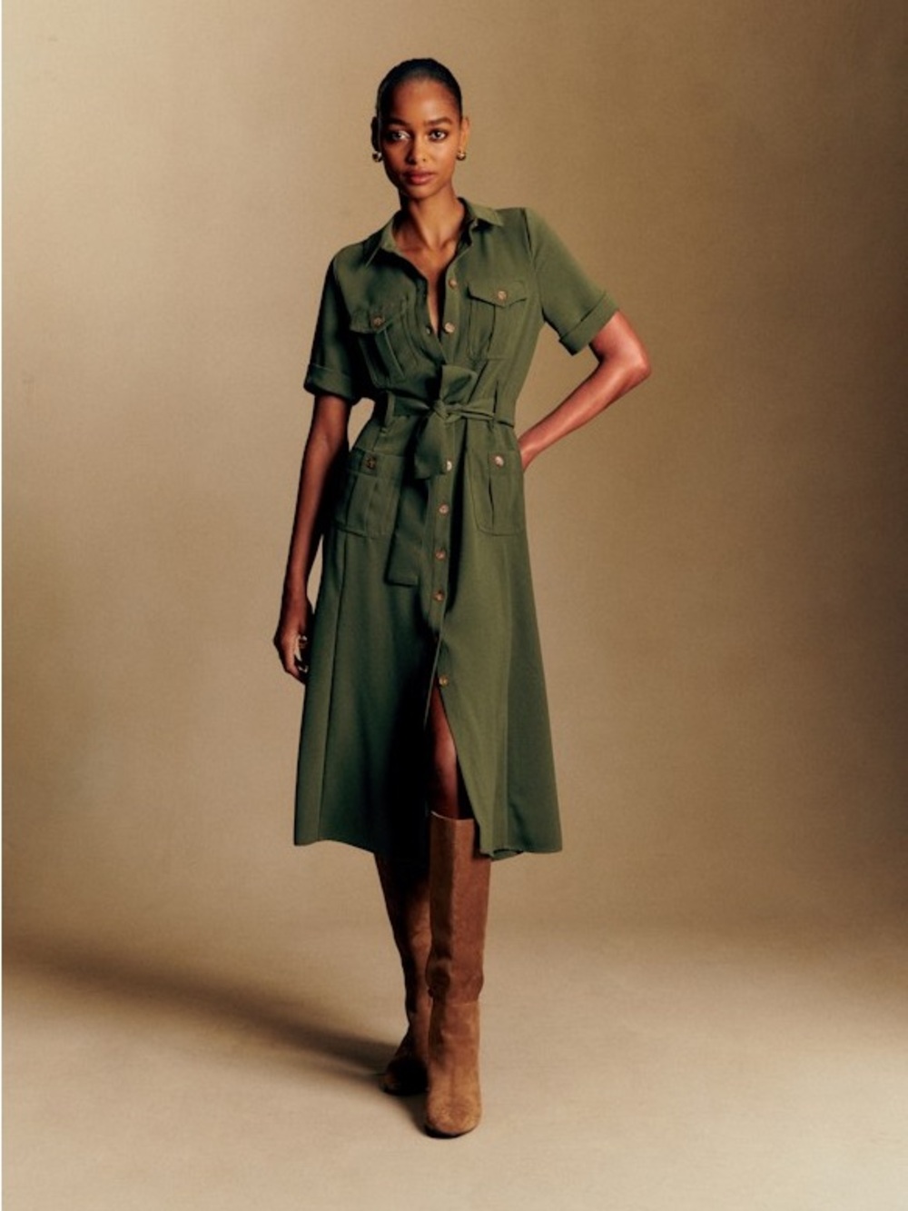 Sezane Raquel Dress in Olive Green Size 6/38 NWOT